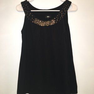 Dressy Small Black Sleeveless Sequined NecklineTop